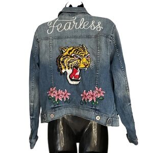 Torrid Premium Denim Embroidered Jacket Tiger Size 0